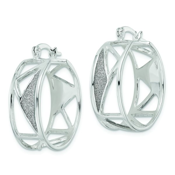 Sterling Silver Polished Fabric Glitter Shapes Hoop Earrings - Image 2