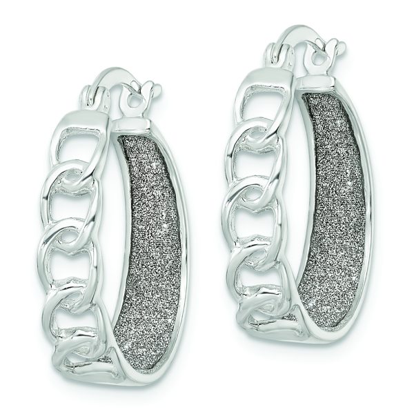 Sterling Silver Polished Fabric Glitter Hoop & Links Round Hoop Earrings - Image 2