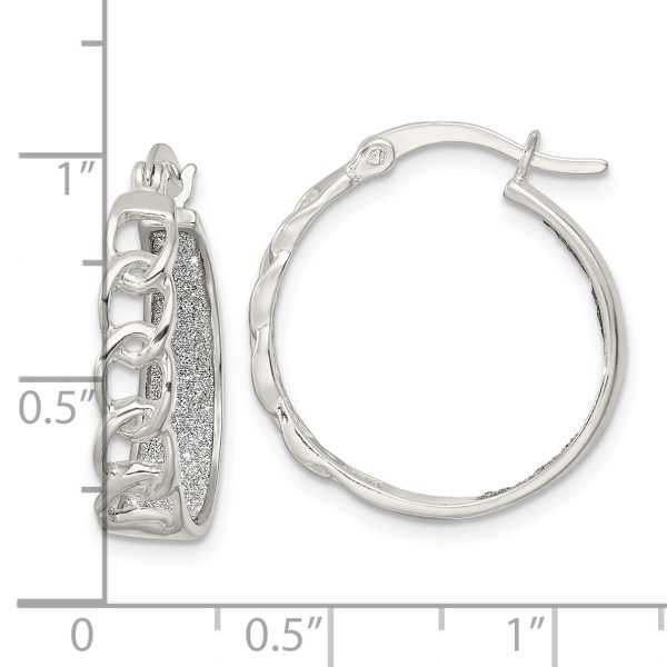 Sterling Silver Polished Fabric Glitter Hoop & Links Round Hoop Earrings - Image 3