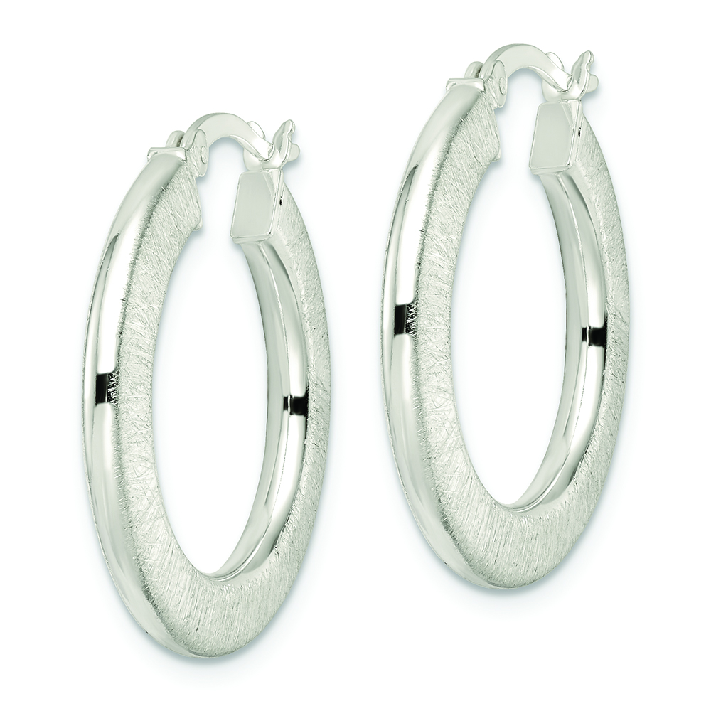 Sterling Silver Flat Brushed 2.5mm Round Hoop Earrings - Image 2