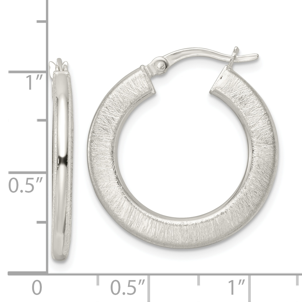 Sterling Silver Flat Brushed 2.5mm Round Hoop Earrings - Image 3
