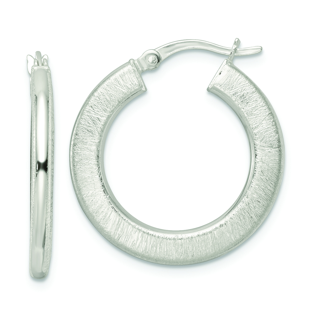 Sterling Silver Flat Brushed 2.5mm Round Hoop Earrings