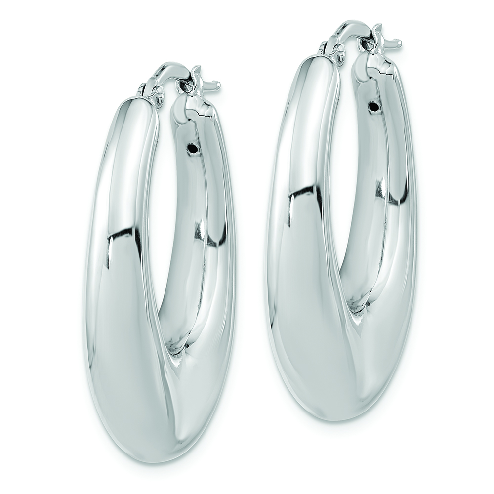Sterling Silve Rhodium-plated Polished Hollow Oval Hoop Earrings - Image 2