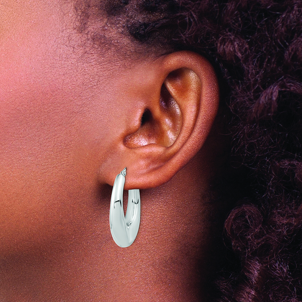 Sterling Silve Rhodium-plated Polished Hollow Oval Hoop Earrings - Image 3