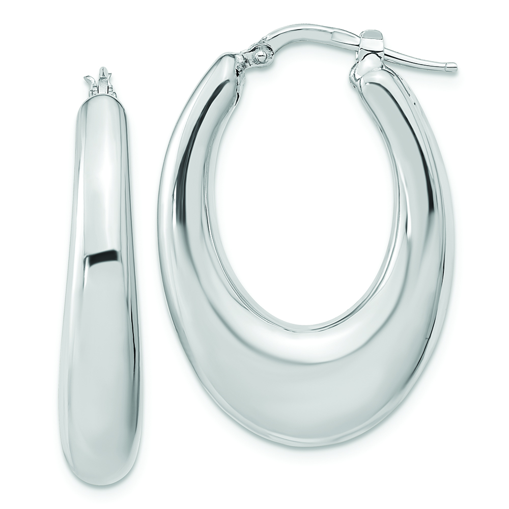 Sterling Silve Rhodium-plated Polished Hollow Oval Hoop Earrings