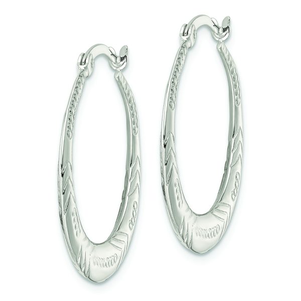 Sterling Silver Polished & Textured Knife Edge Round Hoop Earrings - Image 2