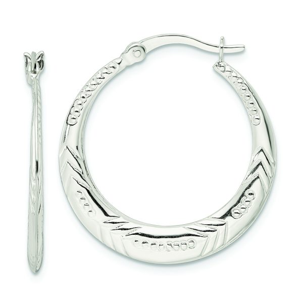 Sterling Silver Polished & Textured Knife Edge Round Hoop Earrings