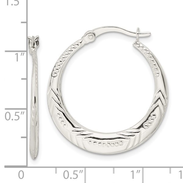 Sterling Silver Polished & Textured Knife Edge Round Hoop Earrings - Image 3