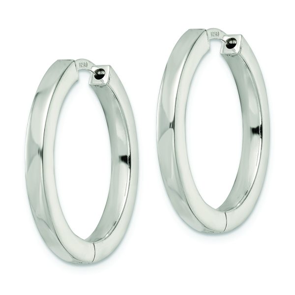 Sterling Silver Polished 3x28mm Hinged Square Tube Hoop Earrings - Image 2