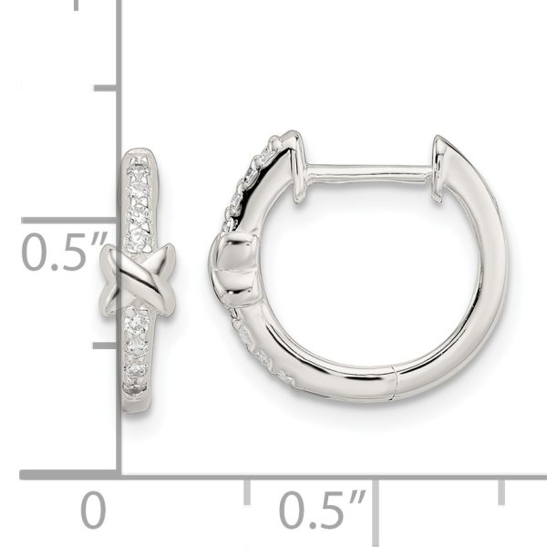 Sterling Silver Polished X CZ Hinged Hoop Earrings - Image 3