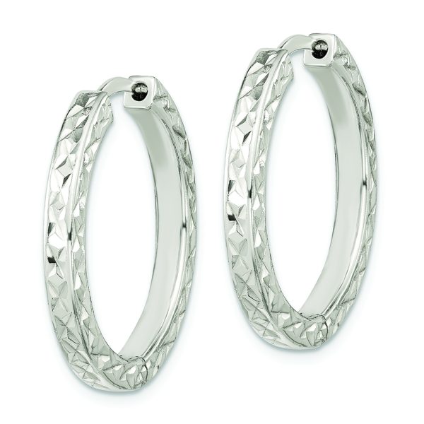 Sterling Silver Polished D/C Square Tube Locking Hoop Earrings - Image 2