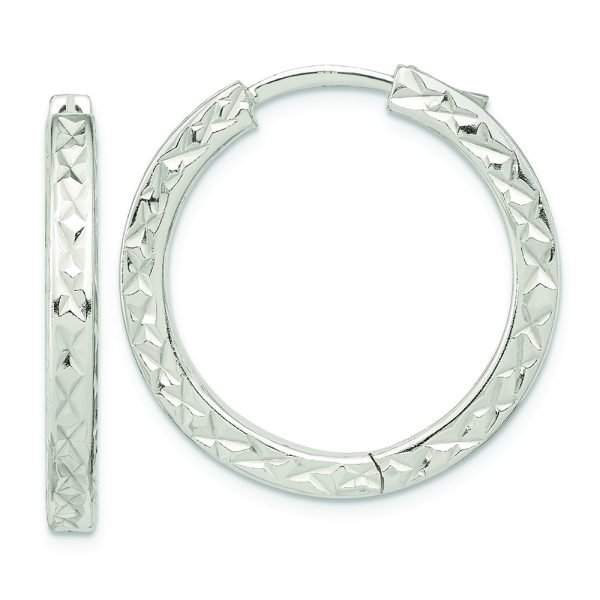 Sterling Silver Polished D/C Square Tube Locking Hoop Earrings
