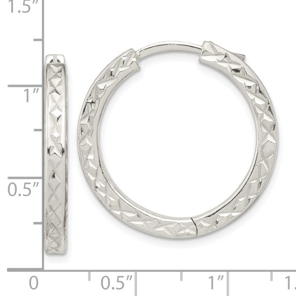 Sterling Silver Polished D/C Square Tube Locking Hoop Earrings - Image 3