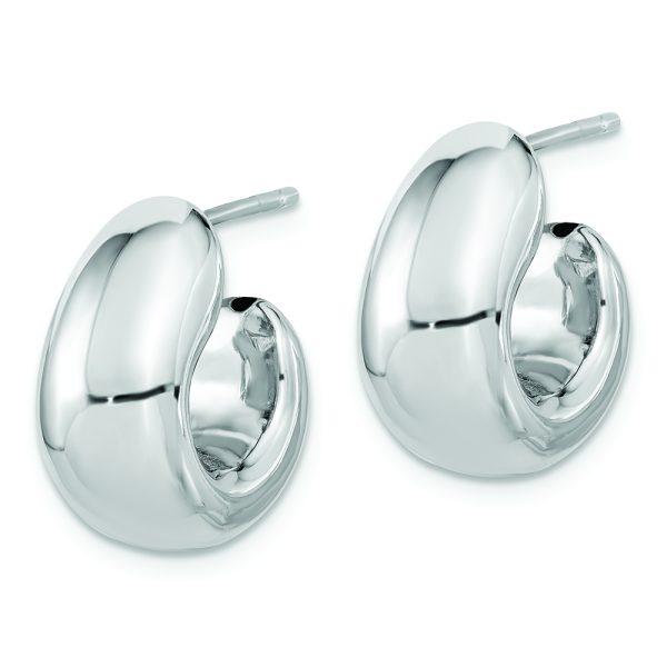Sterling Silver Polished Rhodium-plated Hollow Post J Hoop Earrings - Image 2