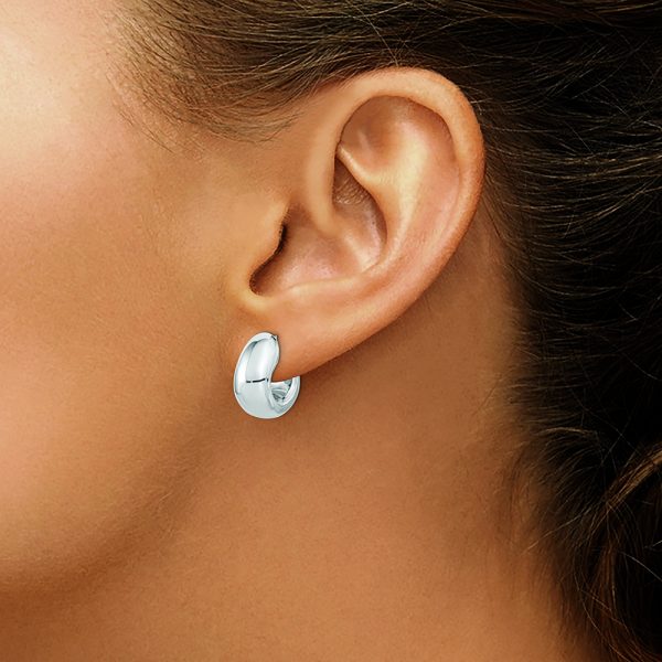Sterling Silver Polished Rhodium-plated Hollow Post J Hoop Earrings - Image 3