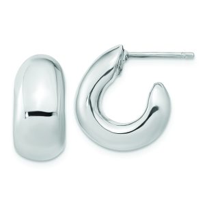 Sterling Silver Polished Rhodium-plated Hollow Post J Hoop Earrings