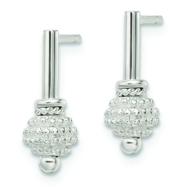 Sterling Silver Textured Ball Dangle Post Earrings - Image 2