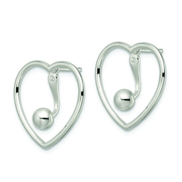 Sterling Silver Polished Heart w/Drop and Dangle Ball Threader Post Earring - Image 2