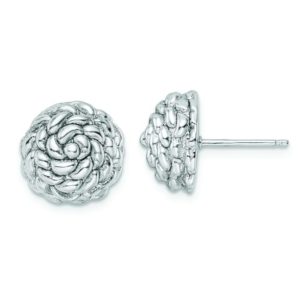 Sterling Silver Rhodium-plated Polished Flower Post Earrings