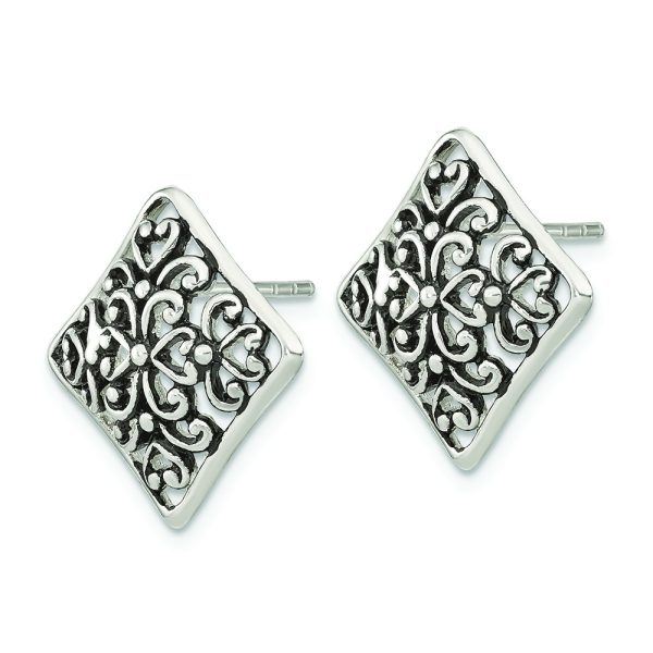 Sterling Silver Antiqued Square Filigree Post Earrings - Image 2