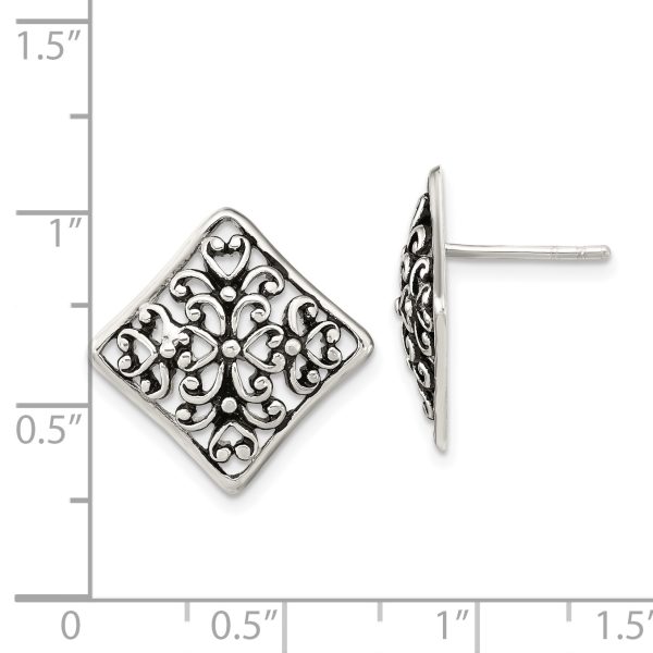 Sterling Silver Antiqued Square Filigree Post Earrings - Image 3
