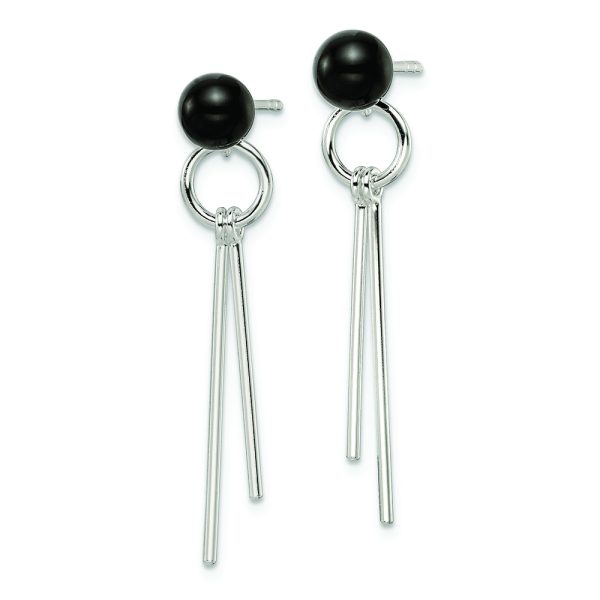 Sterling Silver Polished Fancy Onyx Bead & Bars Post Dangle Earrings - Image 2