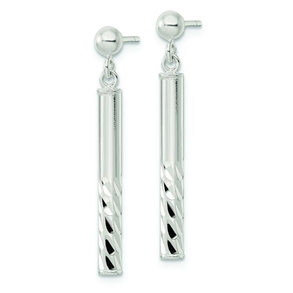 Sterling Silver Polished & Diamond-cut Bar Post Dangle Earrings - Image 2