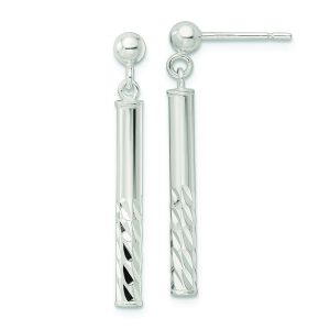 Sterling Silver Polished & Diamond-cut Bar Post Dangle Earrings
