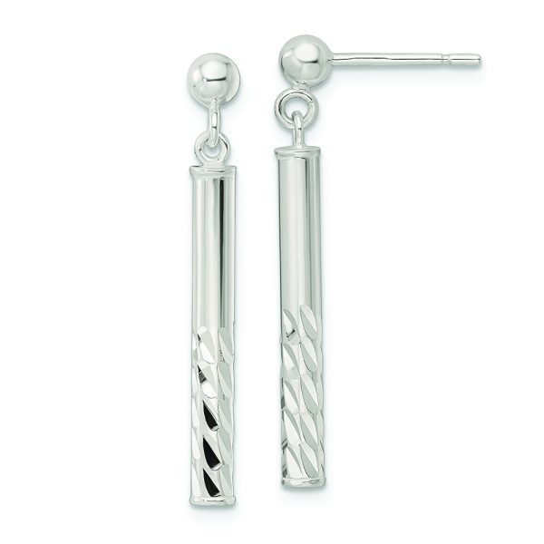 Sterling Silver Polished & Diamond-cut Bar Post Dangle Earrings