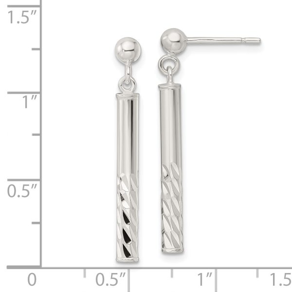 Sterling Silver Polished & Diamond-cut Bar Post Dangle Earrings - Image 3