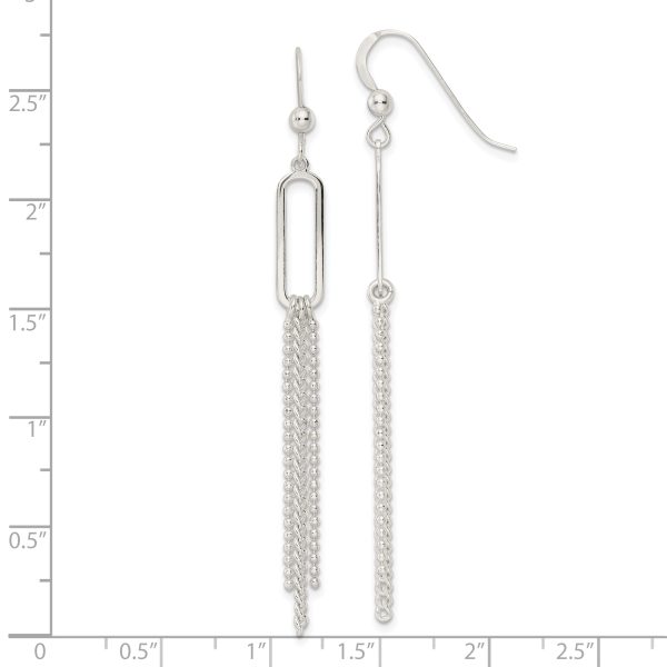 Sterling Silver Polished Oval and Multi-Strand Beaded Chain Dangle Earrings - Image 3