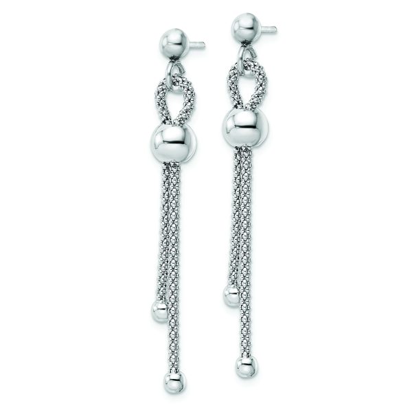 Sterling Silver Rhod-plated Polished Beaded Chain Post Dangle Earrings - Image 2
