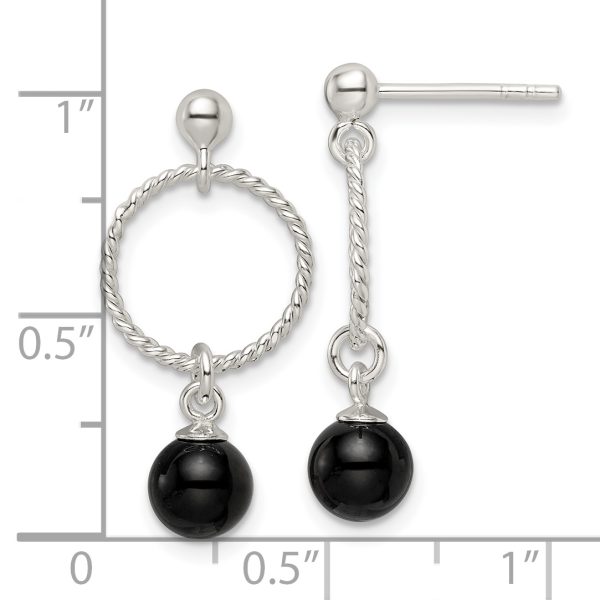 Sterling Silver Polished Onyx in Circle Dangle Post Earrings - Image 3
