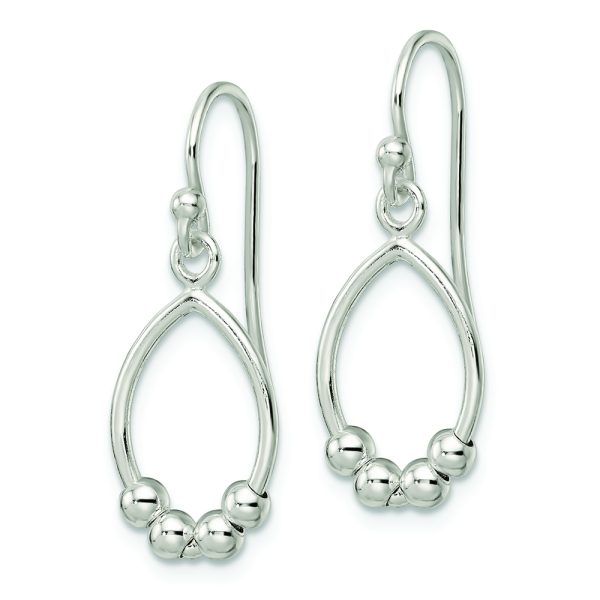 Sterling Silver Polished Beaded Teardrop Dangle Earrings - Image 2