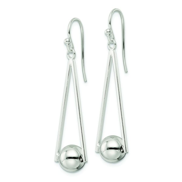 Sterling Silver Polished Triangle & Ball Dangle Shepherd Hook Earrings - Image 2