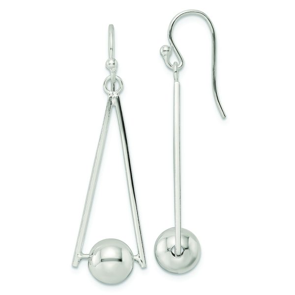 Sterling Silver Polished Triangle & Ball Dangle Shepherd Hook Earrings