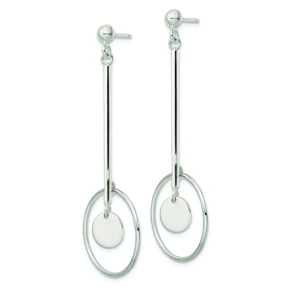 Sterling Silver Bar and Circle Dangle Post Earrings - Image 2