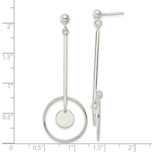 Sterling Silver Bar and Circle Dangle Post Earrings - Image 3