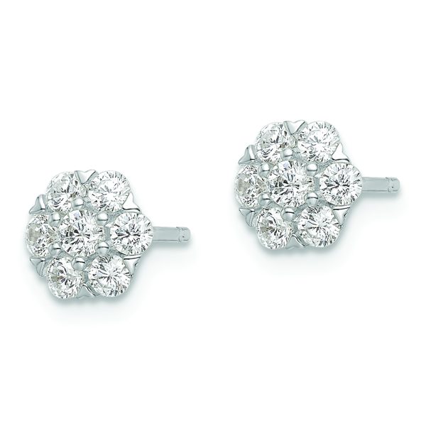 Sterling Silver Rhodium-plated Polished CZ Flower Post Earrings - Image 2