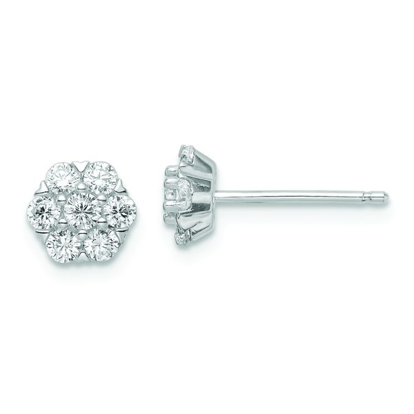 Sterling Silver Rhodium-plated Polished CZ Flower Post Earrings