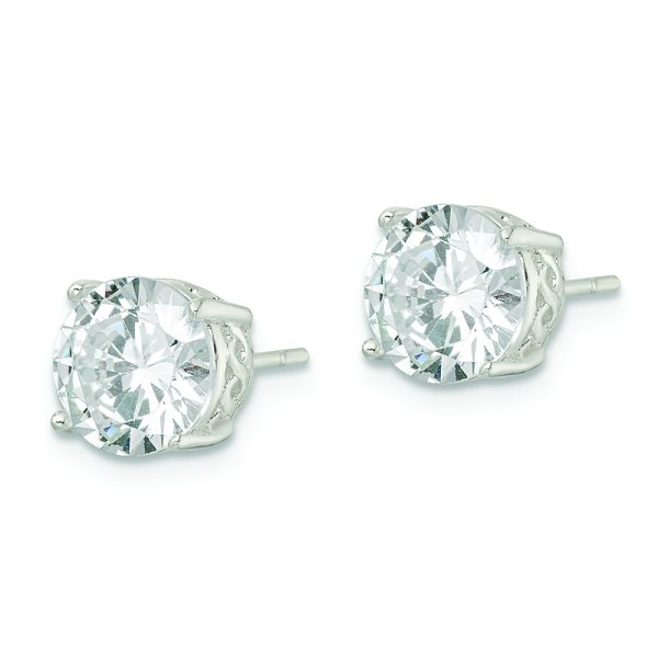 Sterling Silver Polished 8mm Round CZ Infinity Basket Set Stud Earrings - Image 2