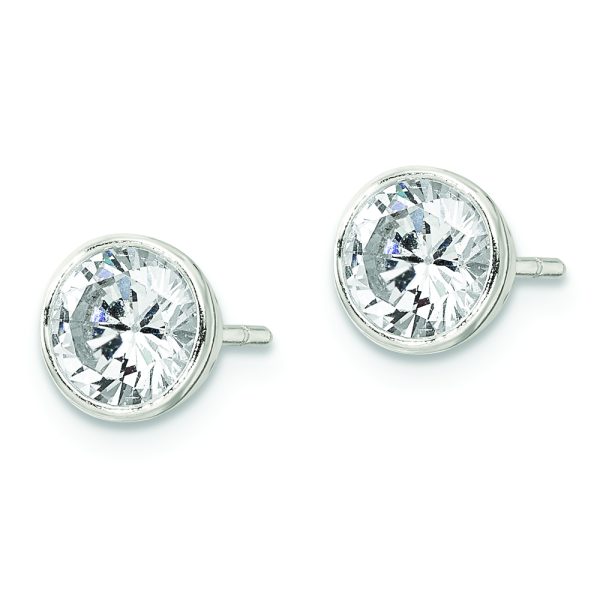 Sterling Silver Polished 6mm Round CZ Bezel Set Stud Earrings - Image 2