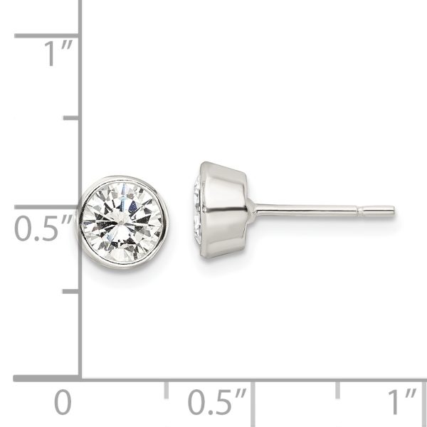 Sterling Silver Polished 6mm Round CZ Bezel Set Stud Earrings - Image 3