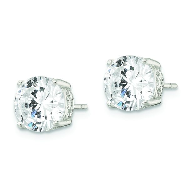 Sterling Silver Polished 8mm Round CZ Heart Basket Set Stud Earrings - Image 2