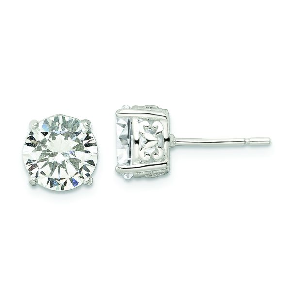 Sterling Silver Polished 8mm Round CZ Heart Basket Set Stud Earrings