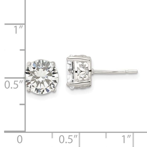 Sterling Silver Polished 8mm Round CZ Heart Basket Set Stud Earrings - Image 3