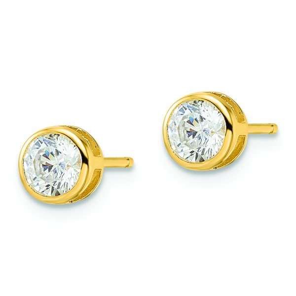 Sterling Silver Gold-tone Polished 5mm Round CZ Bezel Set Stud Earrings - Image 2