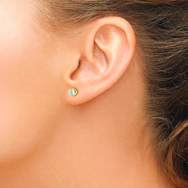 Sterling Silver Gold-tone Polished 5mm Round CZ Bezel Set Stud Earrings - Image 3