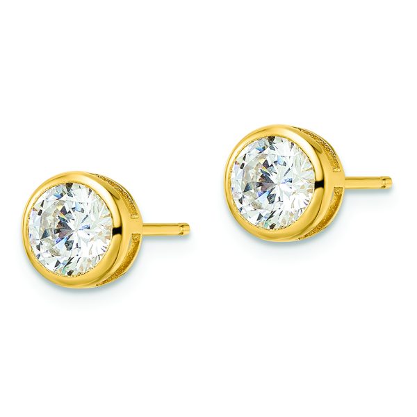 Sterling Silver Gold-tone Polished 6mm Round CZ Bezel Set Stud Earrings - Image 2