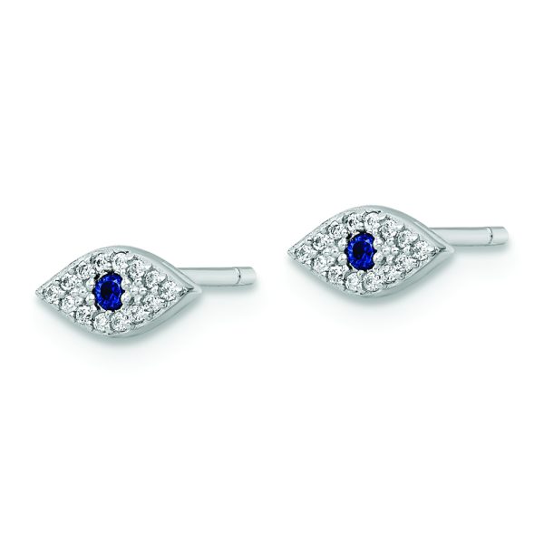 Sterling Silver Rhodium-plated Polished Blue & White CZ Eye Post Earrings - Image 2